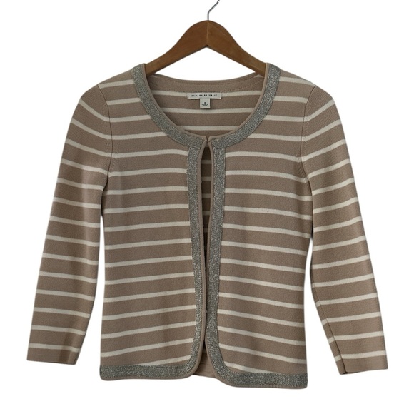Banana Republic Beige and White Striped Cardigan Sweater sz Small - Picture 1 of 12